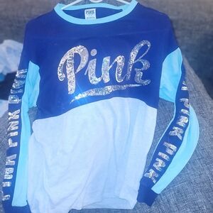 PINK Victoria's Secret Long Sleeve Tee - Blue and White